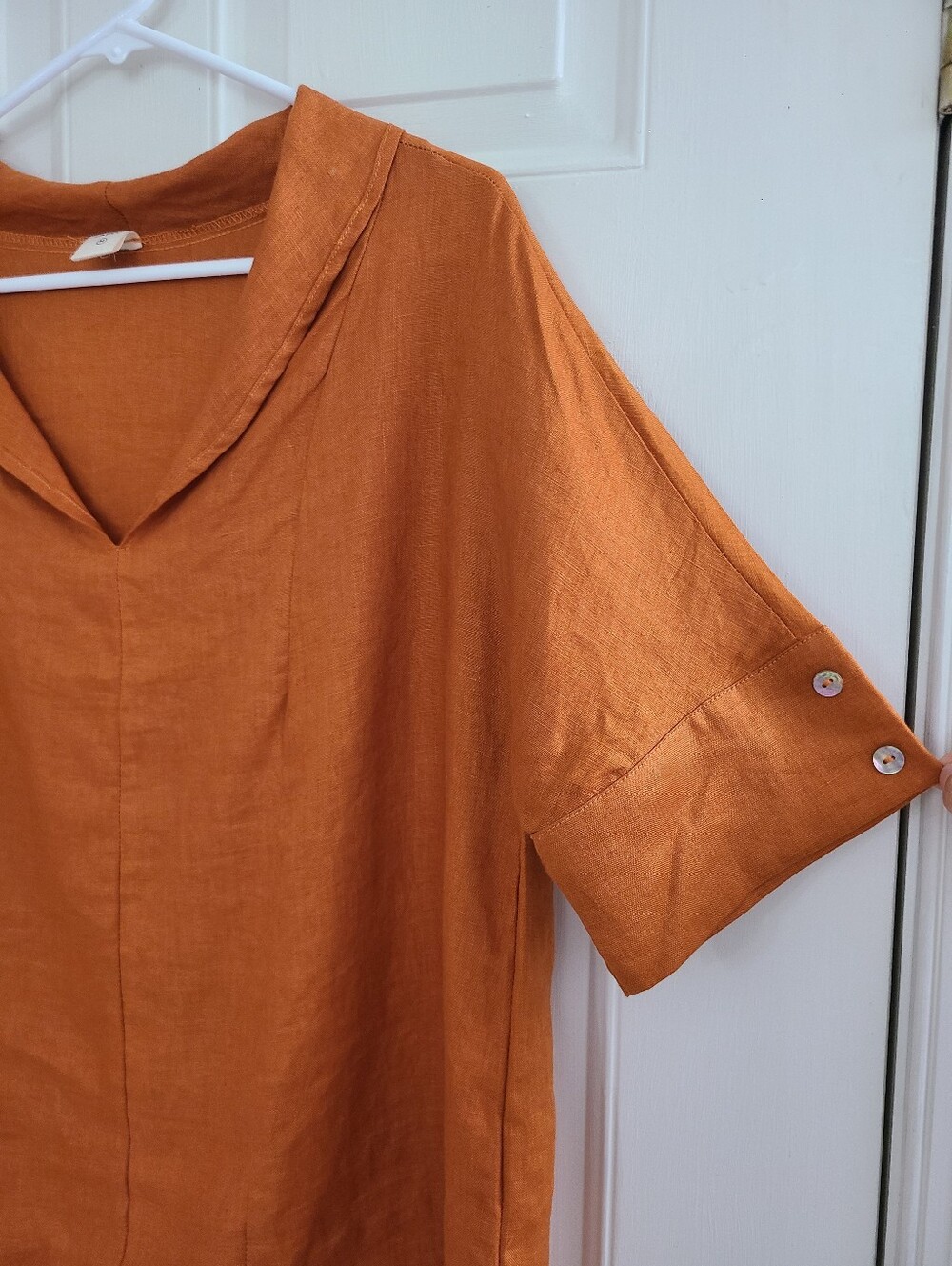 Lintico 100% Linen V Neck Short Sleeve Shirt Size M Sierra Burnt Orange - Picture 4 of 13